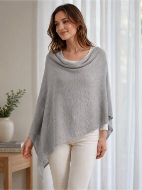 Claudia Nichole 100% Cashmere Poncho Shawl Wrap Gray Soft Luxe Layering